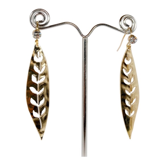 Gold Leaf Dangle Earrings - Picture 2 of 5